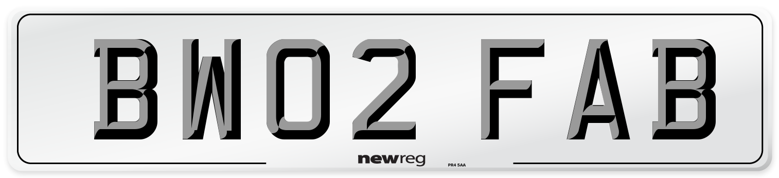 BW02 FAB Number Plate from New Reg
